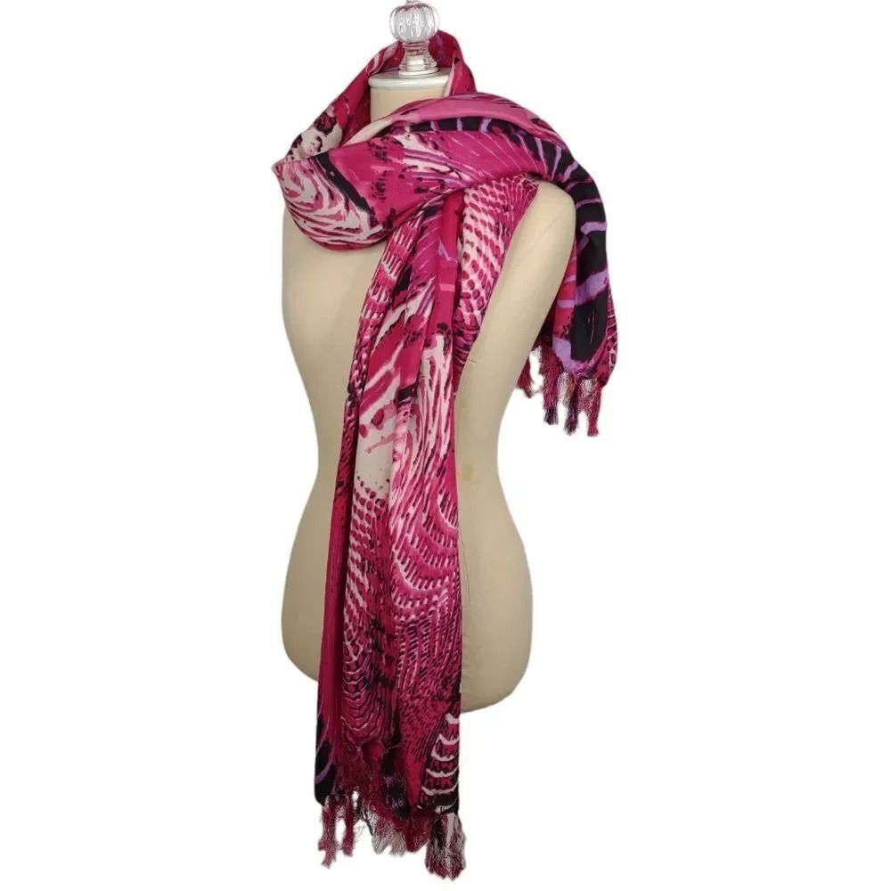 Verano Shawl Pink White Black Tassels Oversized Scarf Wrap